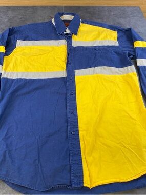 Rustler by Wrangler Blue and Yellow Colorblock Button-Down Shirt size Large Tall